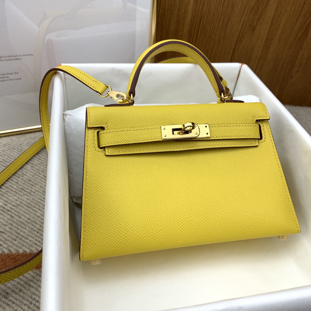 Hermes Kelly Mini II Bag 19CM In Lemon Yellow Epsom Leather